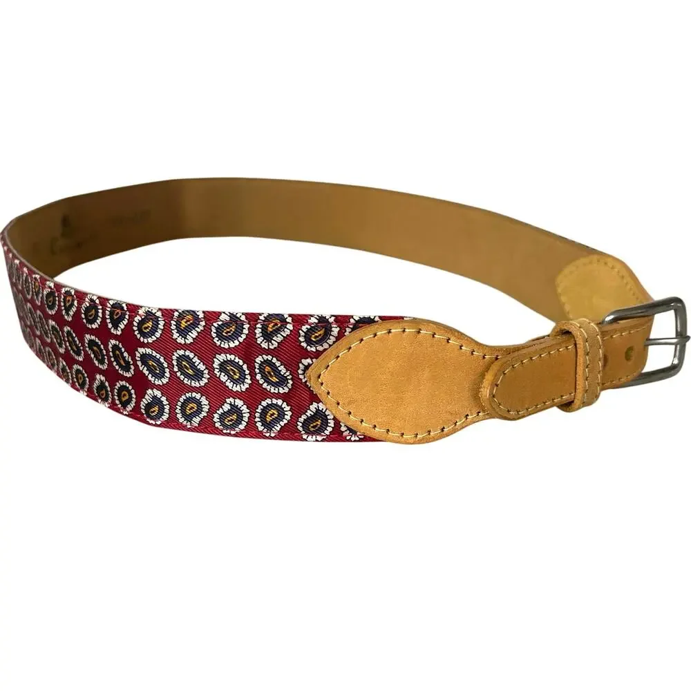 Canterbury Red Paisley Satin & Leather Belt dress belt glam luxury formal 32
